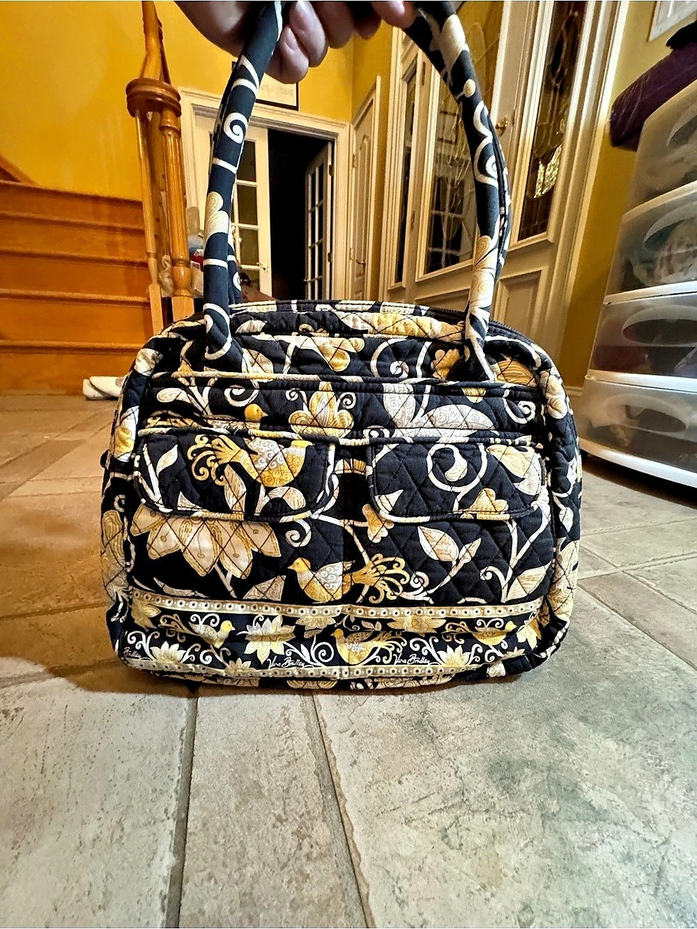 Vera Bradley Floral Quilted Baby Bag in Black & Gold
